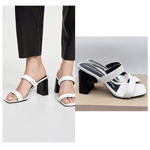 Alexander Wang Hayden Heel Sandals Double Strap White Mock-croc Leather EU 36